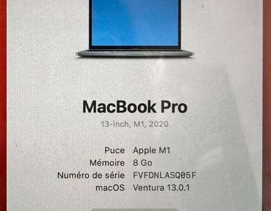 MacBook Pro 13 pouces 2020 8 Go puce M1